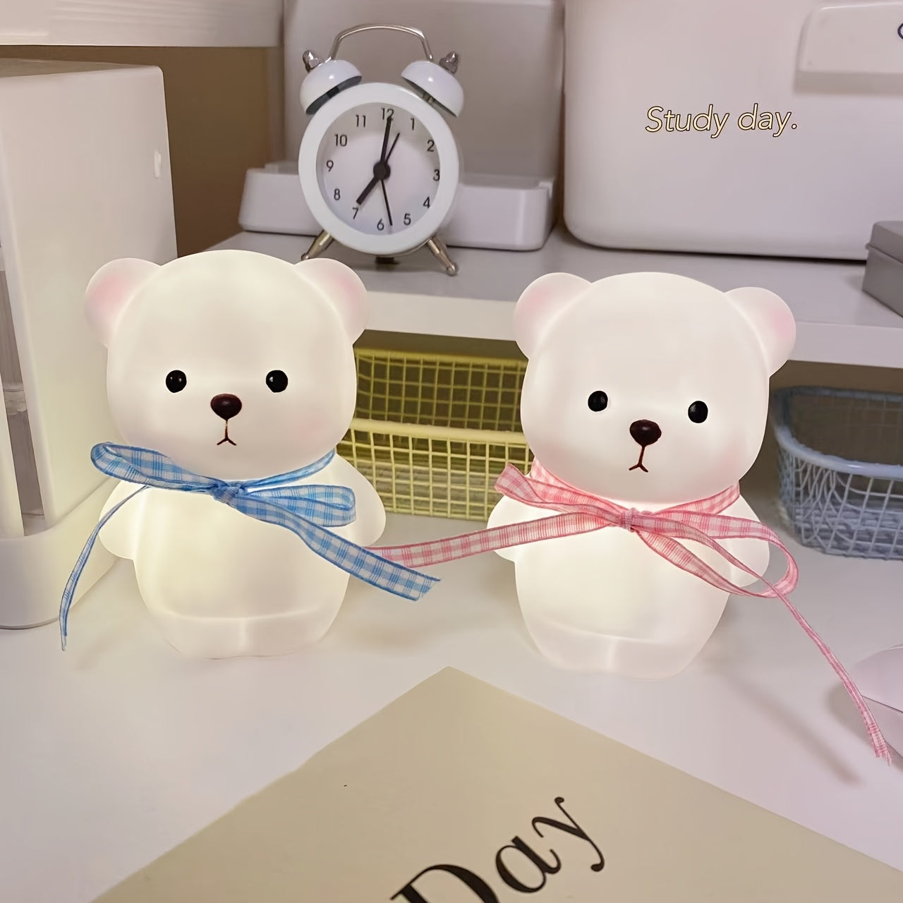 1pc Cute Bear-Shaped Night Light 1pc Cute Bear-Shaped LED Night Light - Battery-Powered, Warm Glow Desk Lamp with Cartoon Design - Ideal for Bedroom, Living Room Decor & Perfect Spring Gift for Girlfriends, Classmates, Family