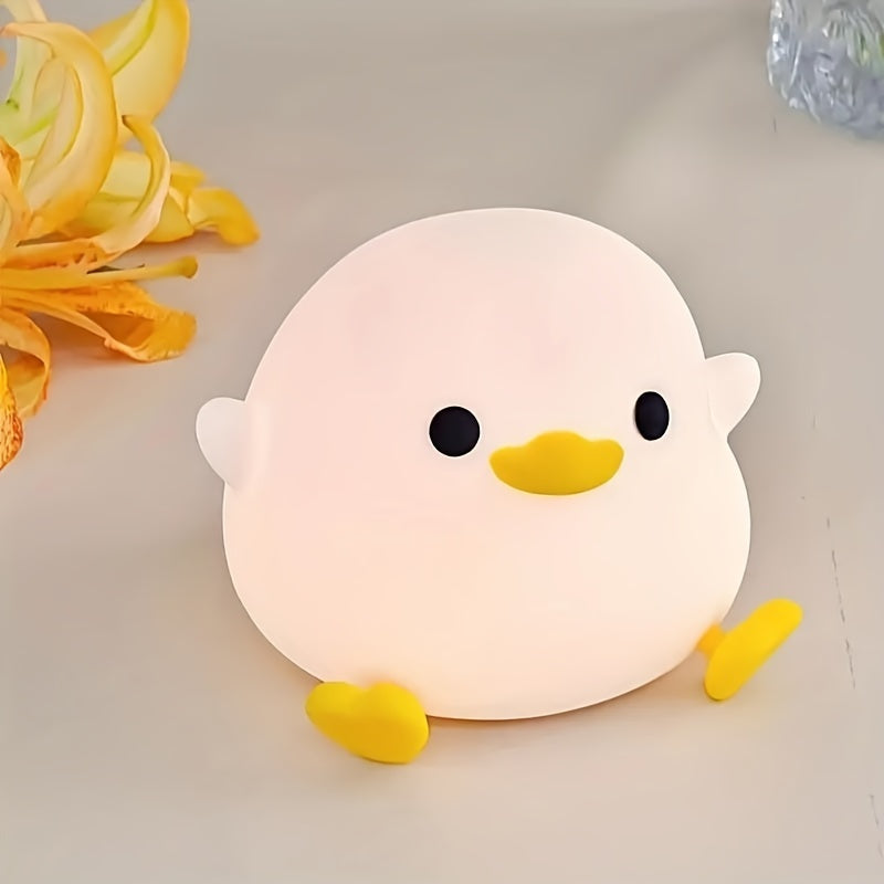1pc Cute Duck-Shaped Table Lamp, Geometric Pattern, White Matte Finish, Battery Powered, Switch-included, Plastic Shade, G13 Bulb Base, ≤36V, Eye-Caring Bedside Reading & Nursery Night Light, Ideal Birthday Gift