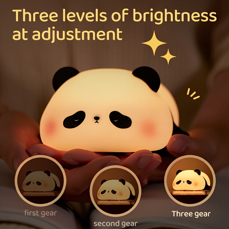 Pangda Panda Silicone Lamp Panda Patting Night Light Bedroom Bedhead Sleep Light USB Rechargeable Sensing Three level Brightness Timer Automatic Turn Off Friends Birthday Festival Gift Panda Lamp Smart Lighting