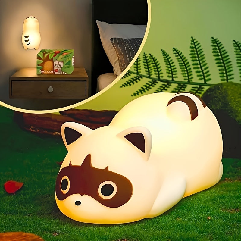 Cute Raccoon LED Night Light | Rechargeable, Dimmable, Touch-Controlled | Durable Plastic | Table Lamp | Bedroom Decor, Home | Adorable Animal Design | Cozy Ambient Lighting