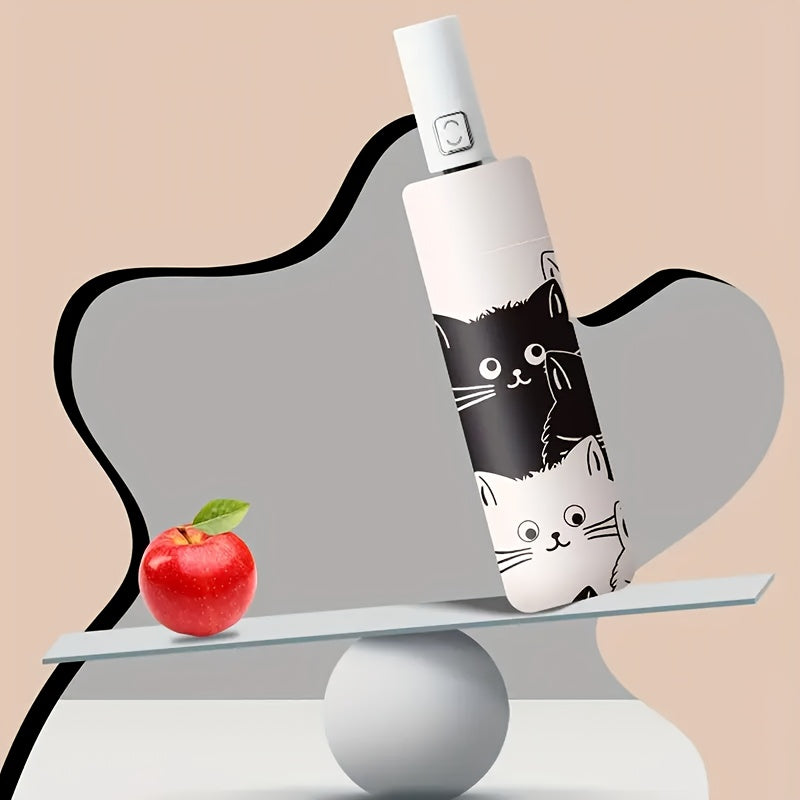 1pc Cute Cartoon Cat Print Automatic Umbrella - Black & White, UV Protection, Rain or Shine Dual-Use, Durable 210T Canopy, Reinforced Iron Frame, Easy Open\u002FClose Button