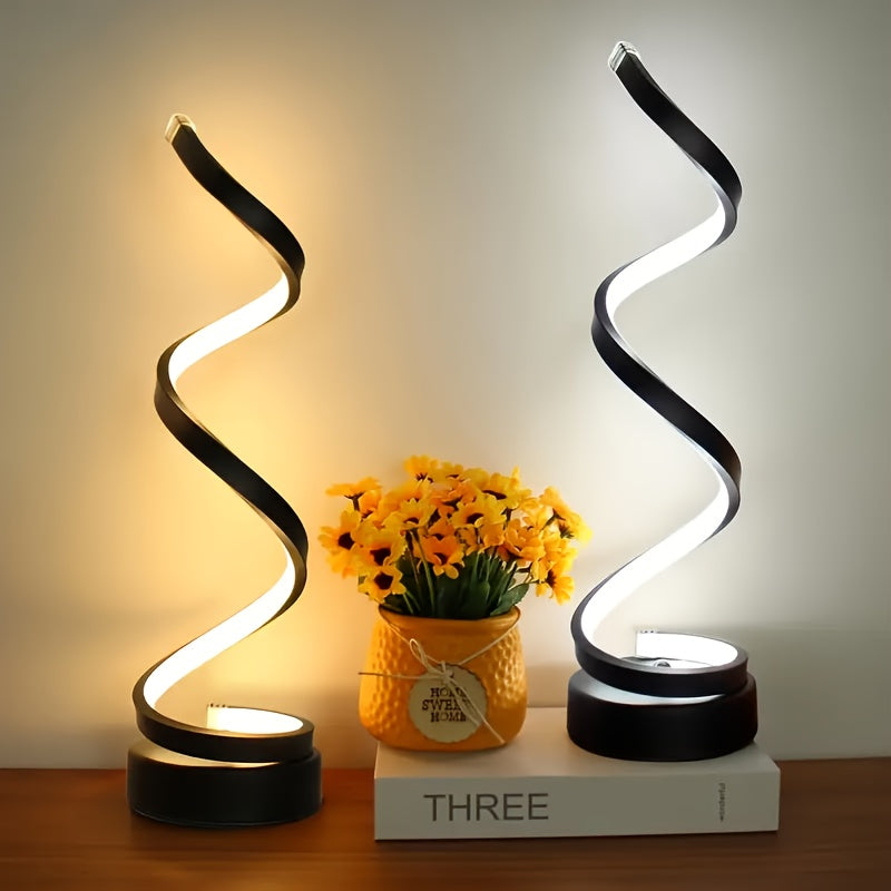 Bedside Table Lamp Set of 2 for Bedroom - Three-way Dimmable Touch Light with USB C Charging Port and AC Outlet, Modern Simple Adjustable Spiral Desk Lamp Suitable for Living Room, Study