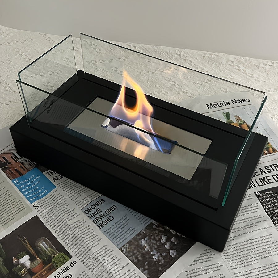 Real Fire, Glass Top, Autumn Winter Four-Piece Rectangular Glass Top Real Fire Alcohol Fireplace Heater - Indoor and Outdoor Use in Autumn and Winter