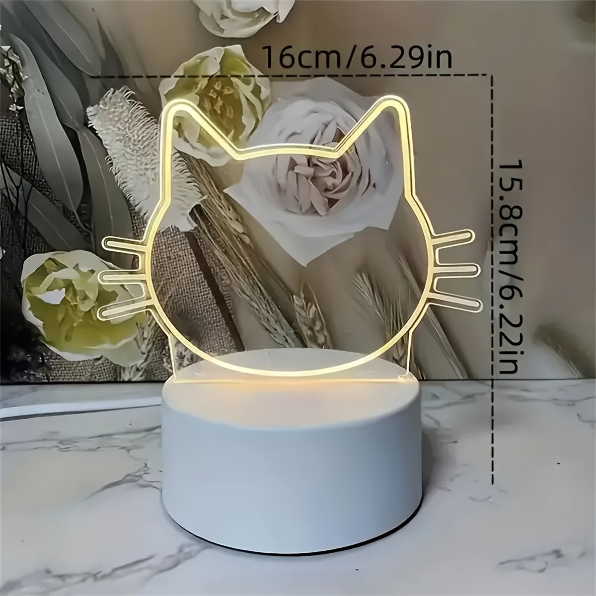 1pc WhimsyCat USB-Powered LED Night Light with Message Board - Energy-Efficient Warm White Light, Acrylic & Plastic Tabletop Lamp for Bedroom Ambiance & Home Decor Lighting