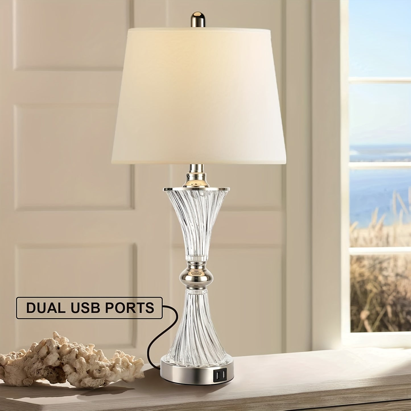 3 Way Dimmable Modern Touch Control Table Lamp Set Of 2 With 2 USB Charging Port, PARTPHONER White Drum Shade For Bedrooms Nightstand, Bulbs Included, Valentine's Day And Easter Gifts