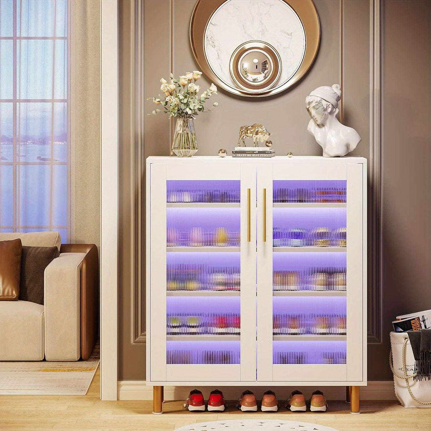 Shoe Cabinet With 5-Tier Adjustable Shelves, 24 Pairs Entryway Shoe Organizer Storage Rack With Acrylic Doors For Narrow Closet, Hallway, Living Room, Display Case Display Cabinet, Unique Design, Easy Assembly