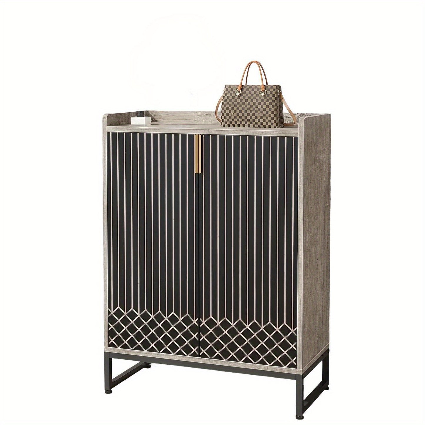 5 Tier Shoe Cabinet, Entryway Shoe Cabinet, Wooden Shoe Cabinet with Metal Legs, Shoe Organizer for Living Room, Bedroom, Closet, Hallway