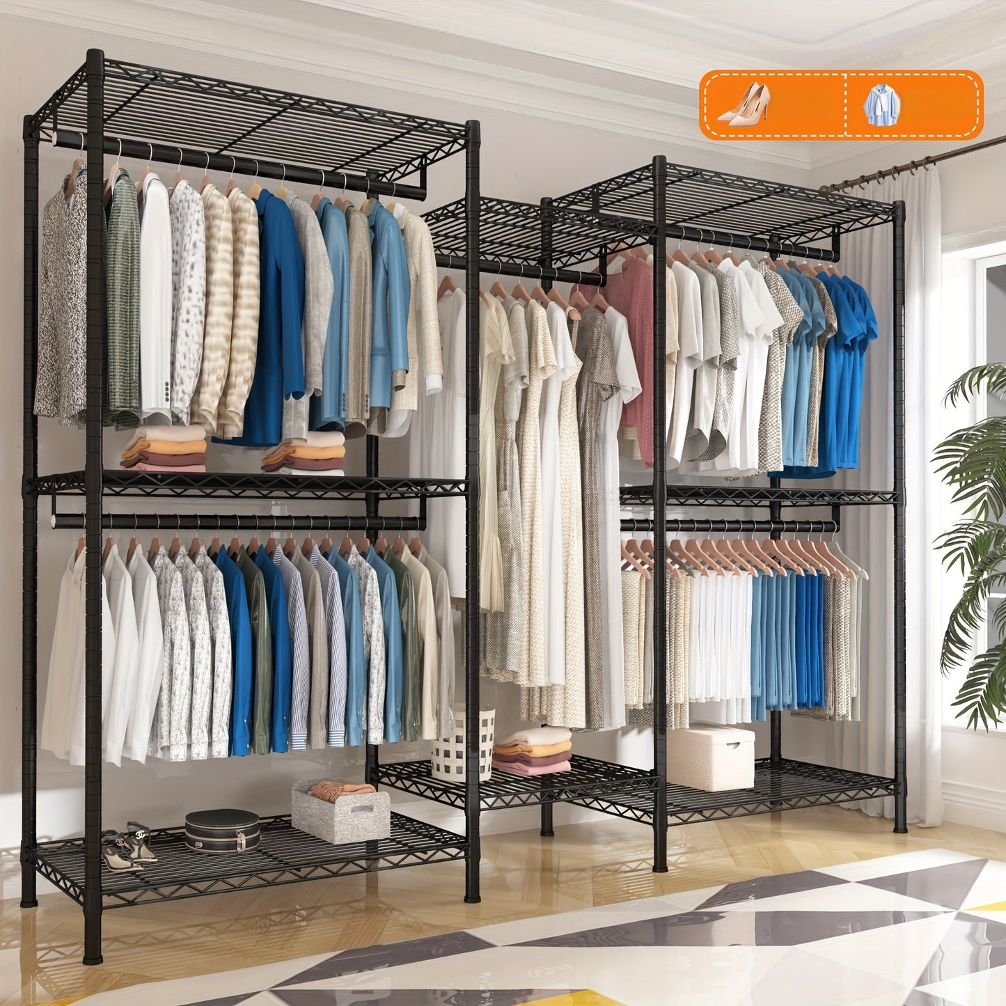 1pc Heavy Duty Metal Garment Rack, 835LBS Load Capacity, Lacquered Finish, Free Standing Wardrobe Closet Organizer with 77.1\
