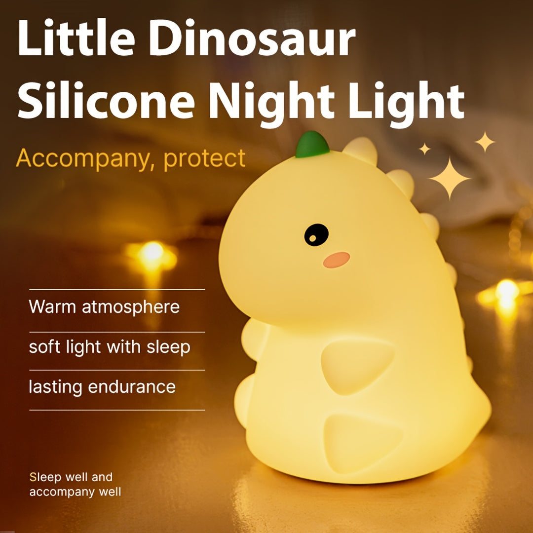 1pc 1200mAh intelligent pat sensor timed dinosaur silicone night light with USB data cable rechargeable cute little dinosaur pat light three-level brightness bedroom bedside lamp desktop reading friend birthday holiday gift