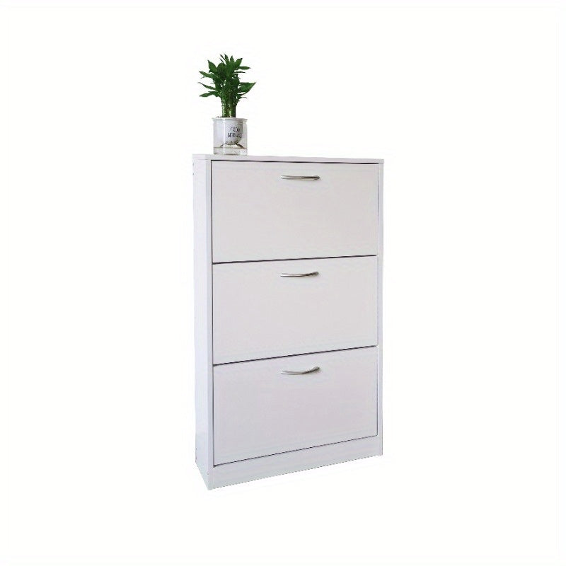 Shoe Cabinet for Entryway White Narrow Shoe Storage Cabinet Flip Down Shoe Rack Wood 3 Tier Shoe Organizer for Home and Apartment
