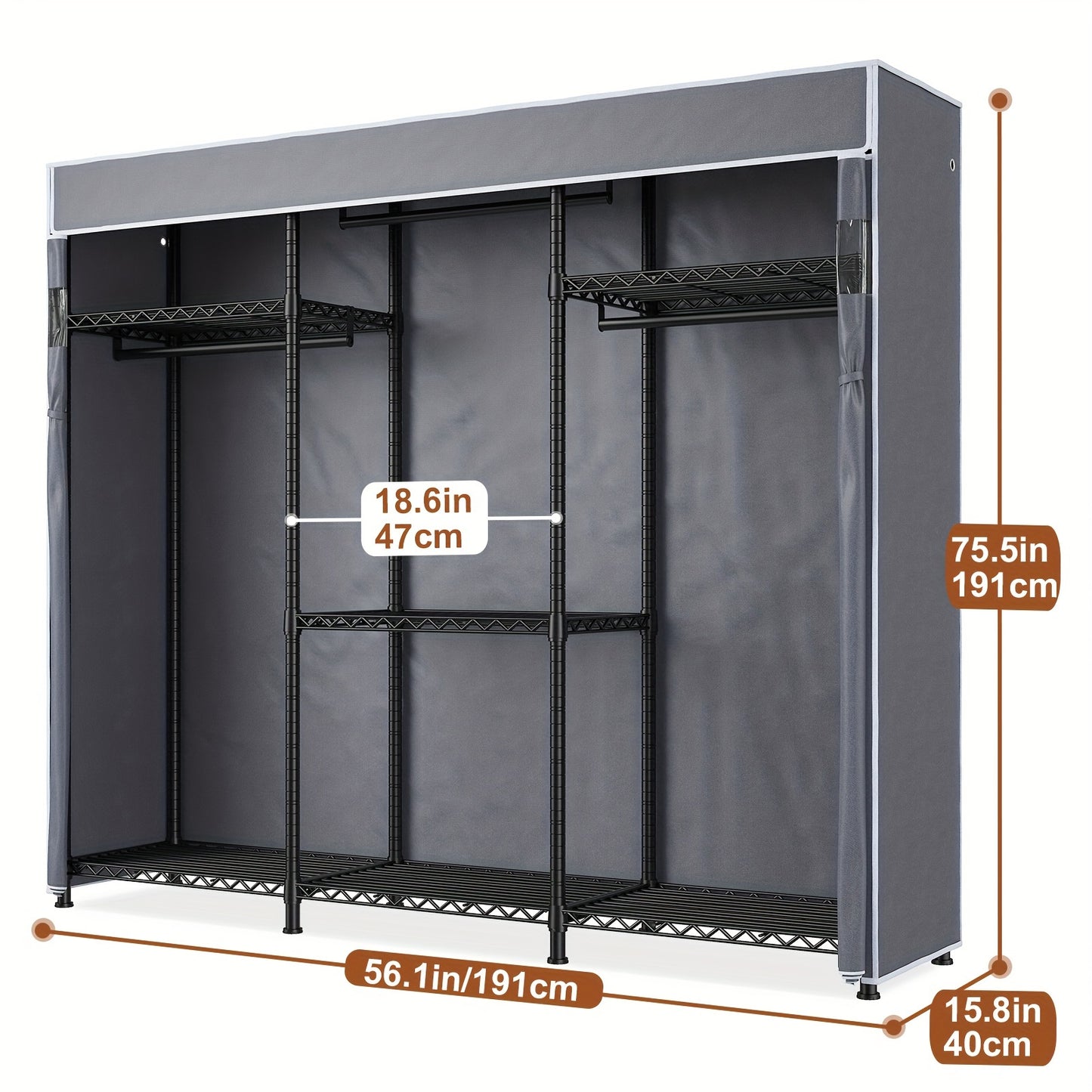 1pc Heavy Duty Metal Garment Rack with Cover, 795 LBS Load Capacity, Portable Freestanding Closet Organizer for Bedroom, Lacquered Finish, Wire Hanging Clothes Storage - 56.1\