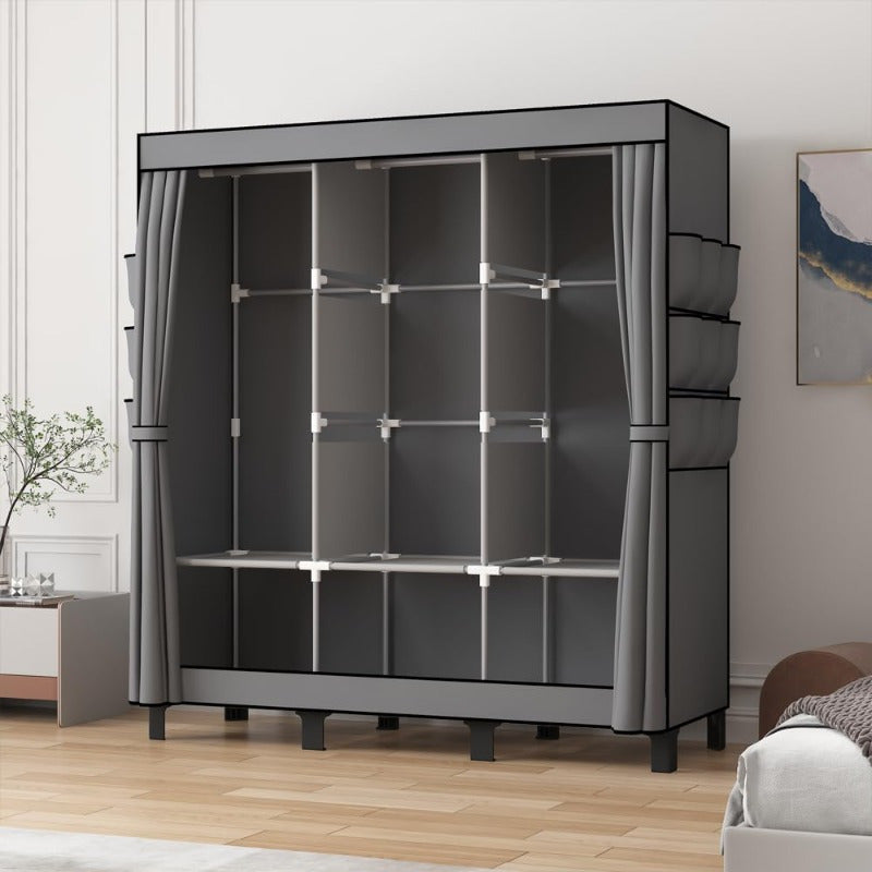 Spacious Portable Closet for Bedroom - Sturdy Grey Wardrobe with 3 Hanging Rods, 6 Storage Shelves & Side Pockets, 51\