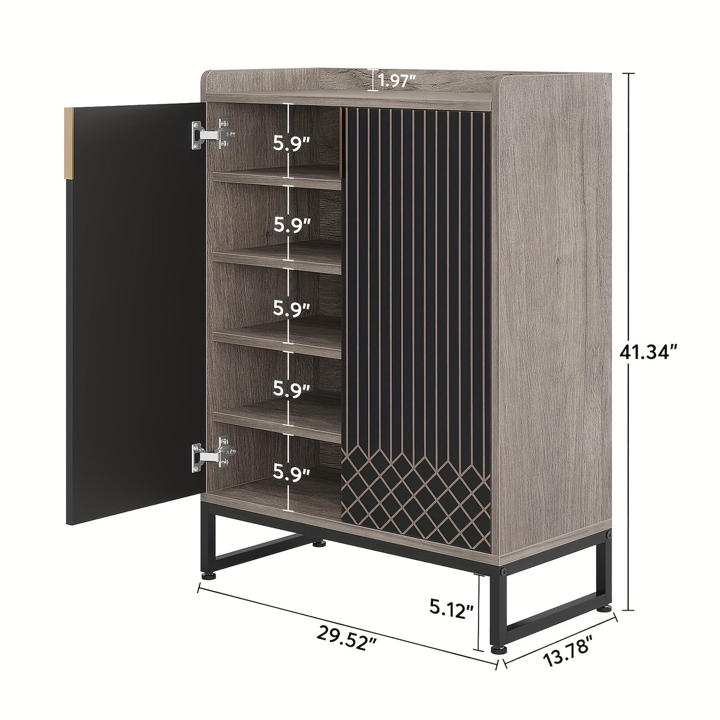 5 Tier Shoe Cabinet, Entryway Shoe Cabinet, Wooden Shoe Cabinet with Metal Legs, Shoe Organizer for Living Room, Bedroom, Closet, Hallway