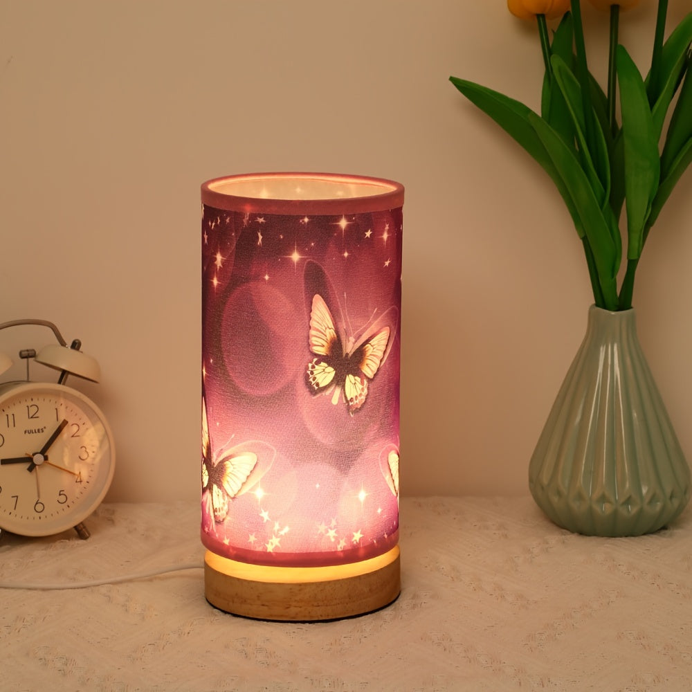 1pc Wood Base Purple Butterfly Table Lamp - Perfect Bedside Night Light and Room Decoration