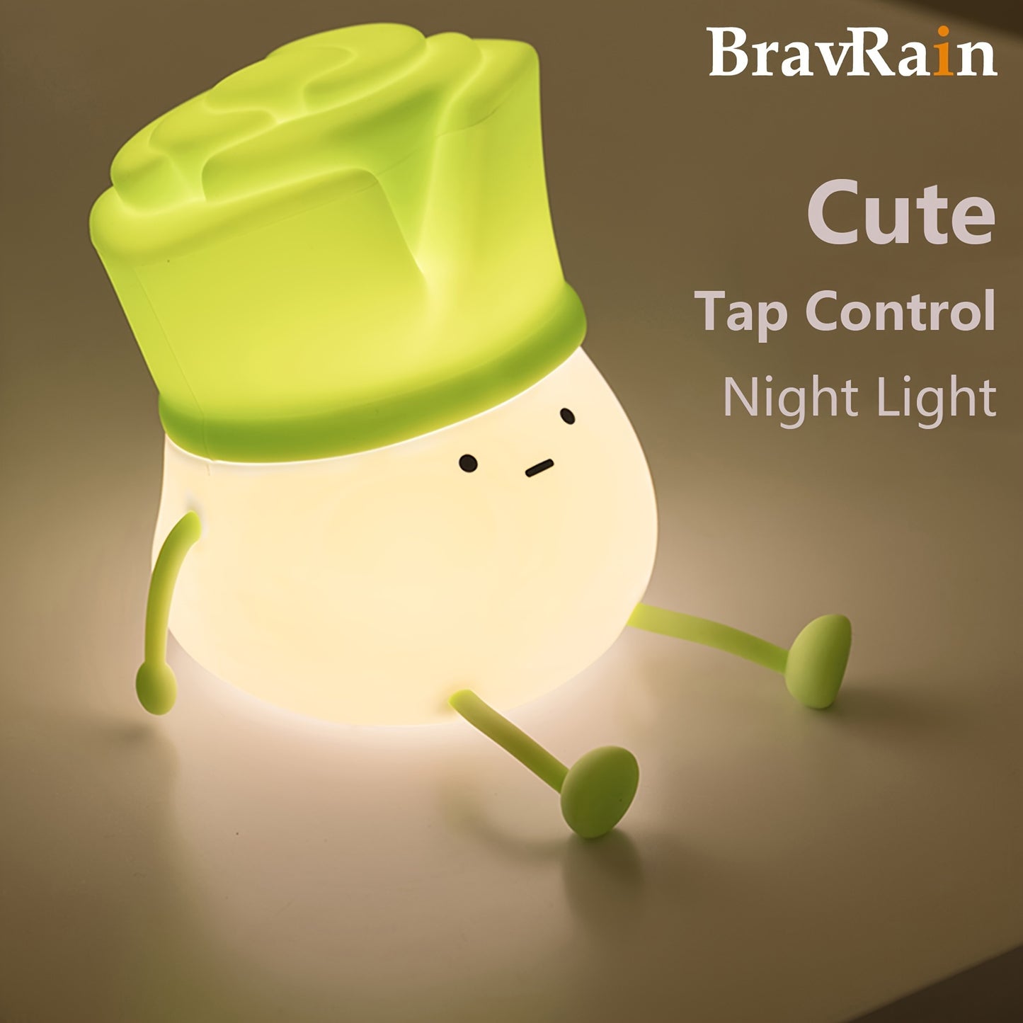 1pc Cute Leek Head Tap Night Light - Silicone, 3-Levels Dimmable, Timed Bedside Lamp with LED Light