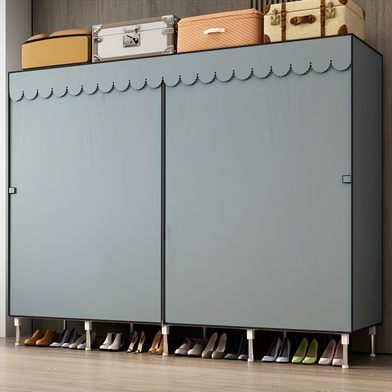 Sturdy Clothes Storage Wardrobe with Steel Frame – Easy Assembly, Durable Design for Home & Rental Use, Spacious Bedroom Organizer with Hanging Rods & Shelves, Perfect for Shirts, Dresses, and Accessories, Portable Closets