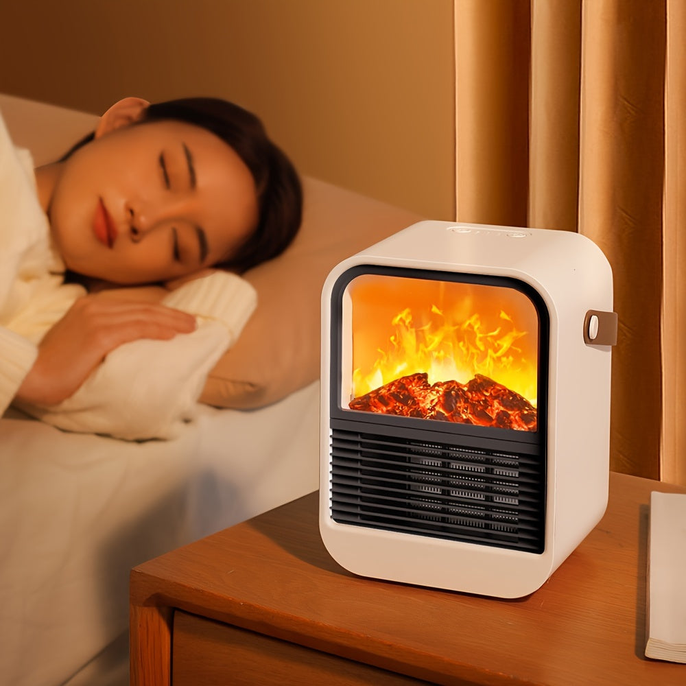 1000W Fast Electric Fireplace Heater Electric Fireplace Heater with Overheat Protection, 3D Flame Effect, Fast PTC Heating, Dual Mode 650W\u002F1000W, Square Plastic Portable Desktop Heater with US Plug, 110V for Bedroom Bathroom Office