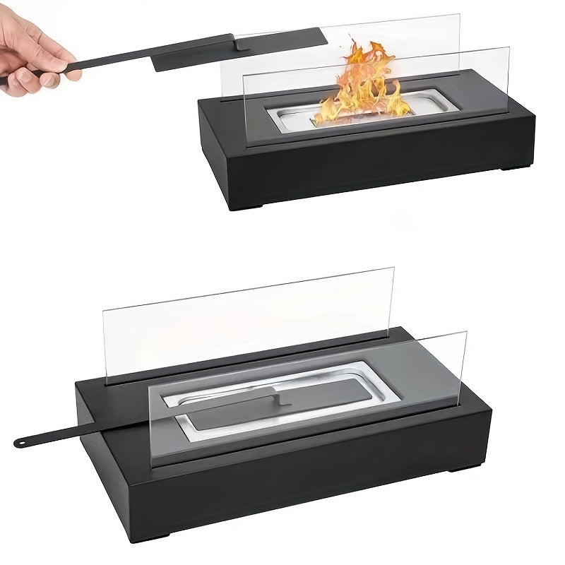 Black Metal Fireplace Black Metal Rectangular Tabletop Fireplace - Elegant Sleek No Electricity Needed Indoor & Outdoor Use, Perfect for Cozy Ambiance, Fireplace Decor