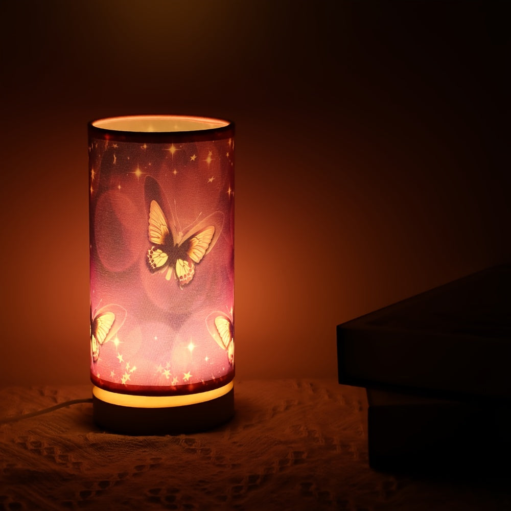 1pc Wood Base Purple Butterfly Table Lamp - Perfect Bedside Night Light and Room Decoration