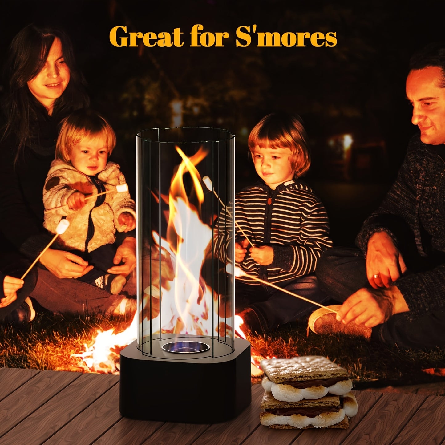 Tornado Tabletop Fire Pit, Portable Tabletop Four-Piece Clear Glass Fireplace with Fire Extinguisher Combustion Chamber, Ethanol Tabletop Fire Pit Suitable for Indoor And Outdoor Home Decoration Terrace Balcony Party Event Christmas Birthday Gift