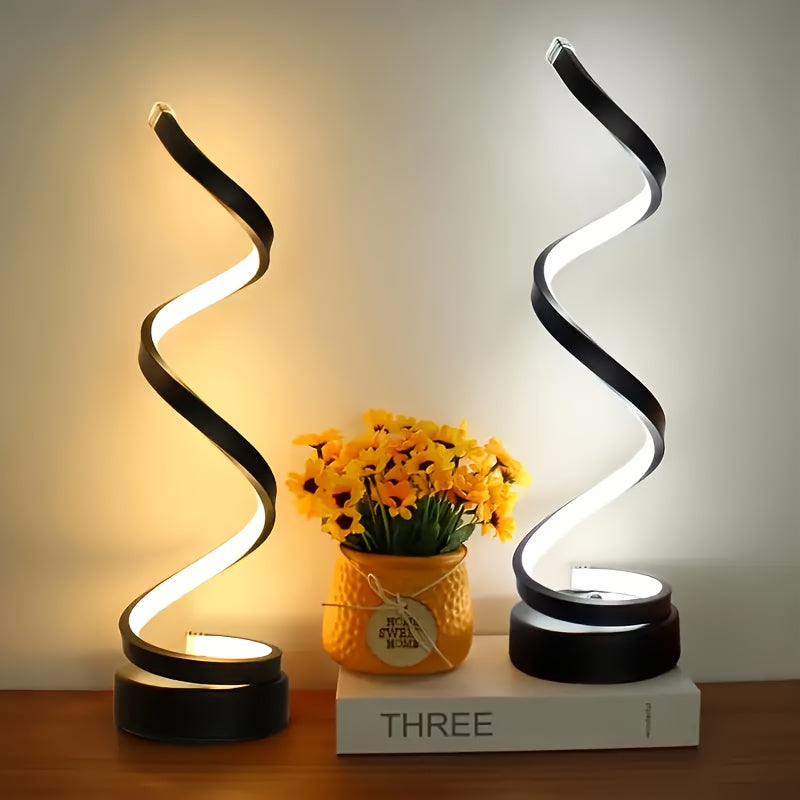 Bedside Table Lamp Set of 2 for Bedroom - Three-way Dimmable Touch Light with USB C Charging Port and AC Outlet, Modern Simple Adjustable Spiral Desk Lamp Suitable for Living Room, Study