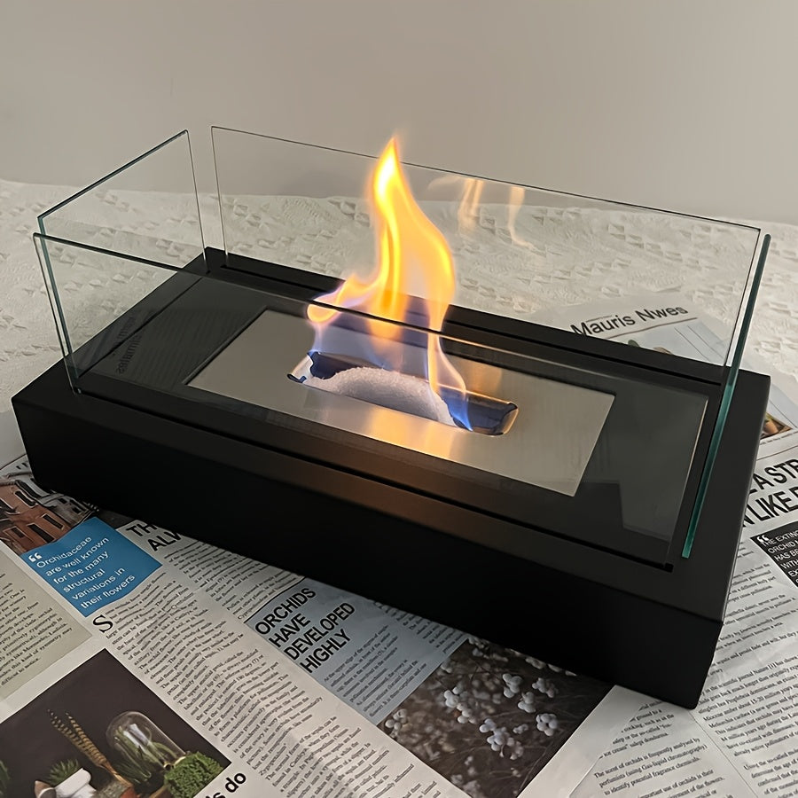 Real Fire, Glass Top, Autumn Winter Four-Piece Rectangular Glass Top Real Fire Alcohol Fireplace Heater - Indoor and Outdoor Use in Autumn and Winter