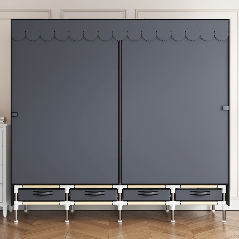 Easy Assembly Dust-Free Storage Closet 1pc Modern Metal Frame Freestanding Wardrobe Closet Organizer with Drawers, Space-Saving Design, Easy Assembly, Dust-Free Storage System, ≥3.2 Cubic Feet Enclosed Storage Capacity, ≥27 Inches Height