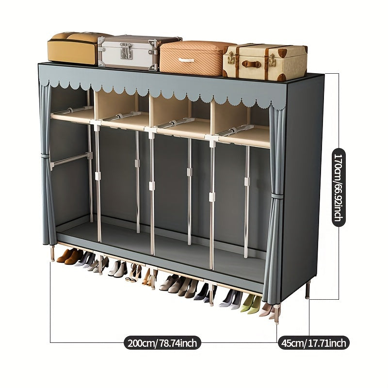 Sturdy Clothes Storage Wardrobe with Steel Frame – Easy Assembly, Durable Design for Home & Rental Use, Spacious Bedroom Organizer with Hanging Rods & Shelves, Perfect for Shirts, Dresses, and Accessories, Portable Closets