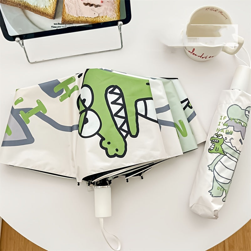 Stylish & Compact UV Protection Folding Umbrella - Cartoon Dinosaur Design, Sun & Rainproof, Manual Open, 8-Rib Durability, 190T Impact Cloth, Plastic Handle - Perfect for Students & Outdoor Activities