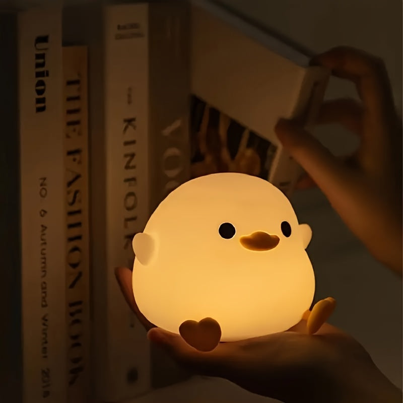 1pc Cute Duck-Shaped Table Lamp, Geometric Pattern, White Matte Finish, Battery Powered, Switch-included, Plastic Shade, G13 Bulb Base, ≤36V, Eye-Caring Bedside Reading & Nursery Night Light, Ideal Birthday Gift