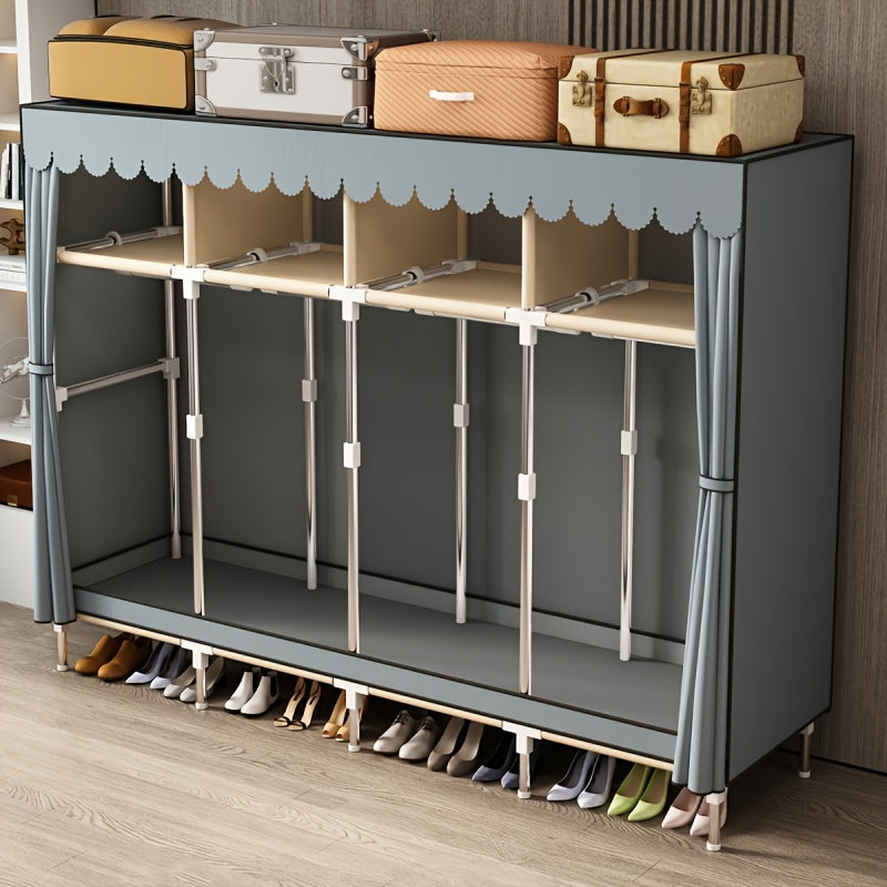 Sturdy Clothes Storage Wardrobe with Steel Frame – Easy Assembly, Durable Design for Home & Rental Use, Spacious Bedroom Organizer with Hanging Rods & Shelves, Perfect for Shirts, Dresses, and Accessories, Portable Closets