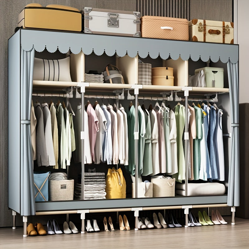 Sturdy Clothes Storage Wardrobe with Steel Frame – Easy Assembly, Durable Design for Home & Rental Use, Spacious Bedroom Organizer with Hanging Rods & Shelves, Perfect for Shirts, Dresses, and Accessories, Portable Closets