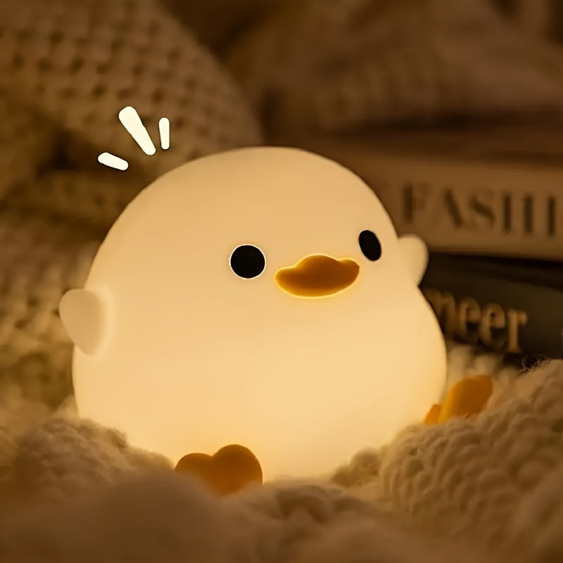 1pc Cute Duck-Shaped Table Lamp, Geometric Pattern, White Matte Finish, Battery Powered, Switch-included, Plastic Shade, G13 Bulb Base, ≤36V, Eye-Caring Bedside Reading & Nursery Night Light, Ideal Birthday Gift