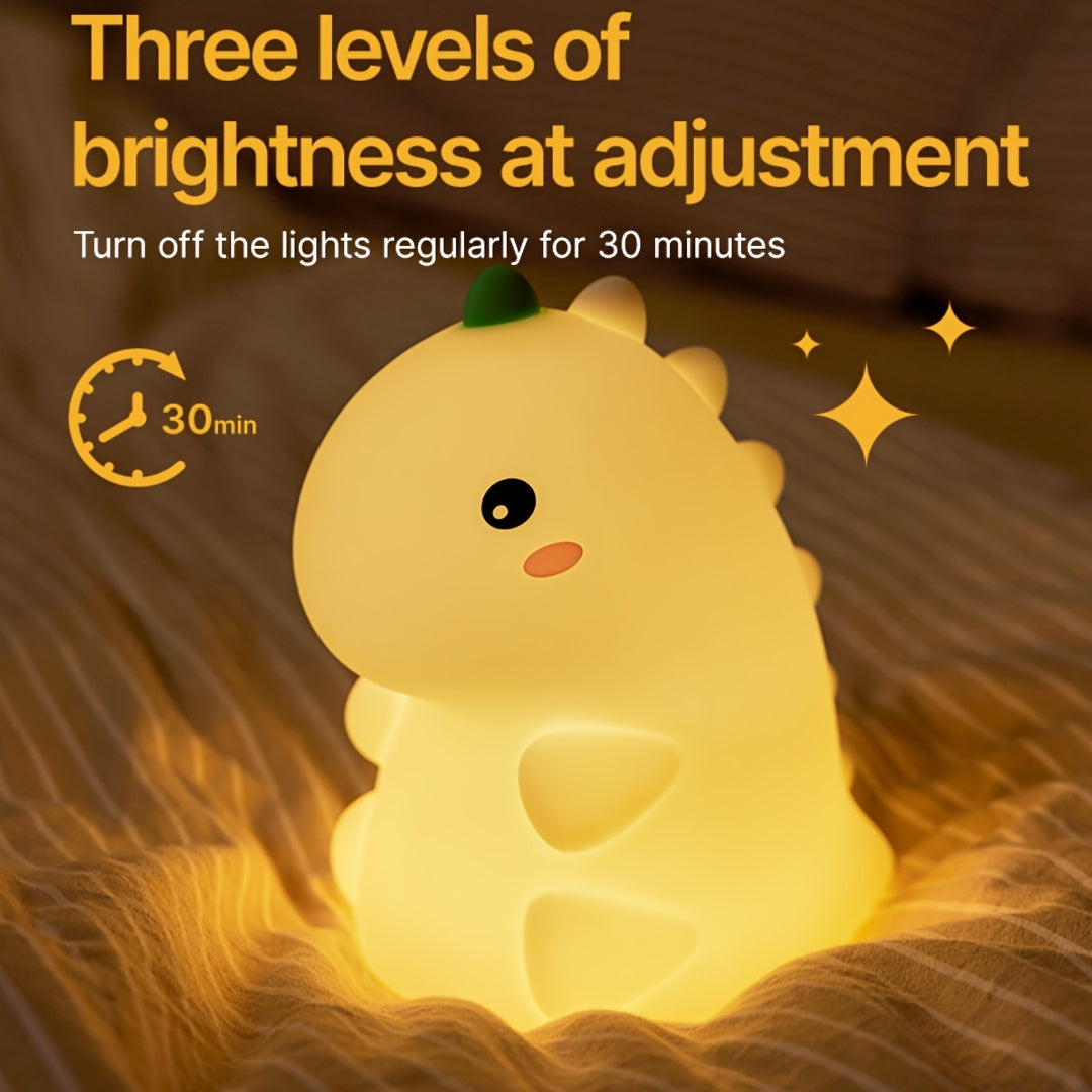 1pc 1200mAh intelligent pat sensor timed dinosaur silicone night light with USB data cable rechargeable cute little dinosaur pat light three-level brightness bedroom bedside lamp desktop reading friend birthday holiday gift