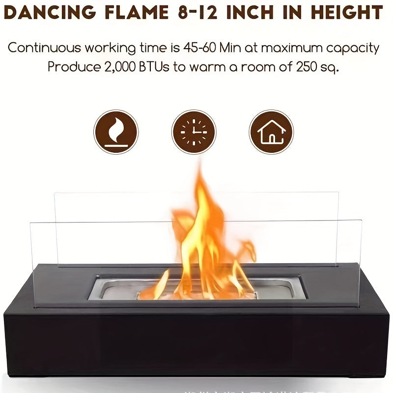 Black Metal Fireplace Black Metal Rectangular Tabletop Fireplace - Elegant Sleek No Electricity Needed Indoor & Outdoor Use, Perfect for Cozy Ambiance, Fireplace Decor
