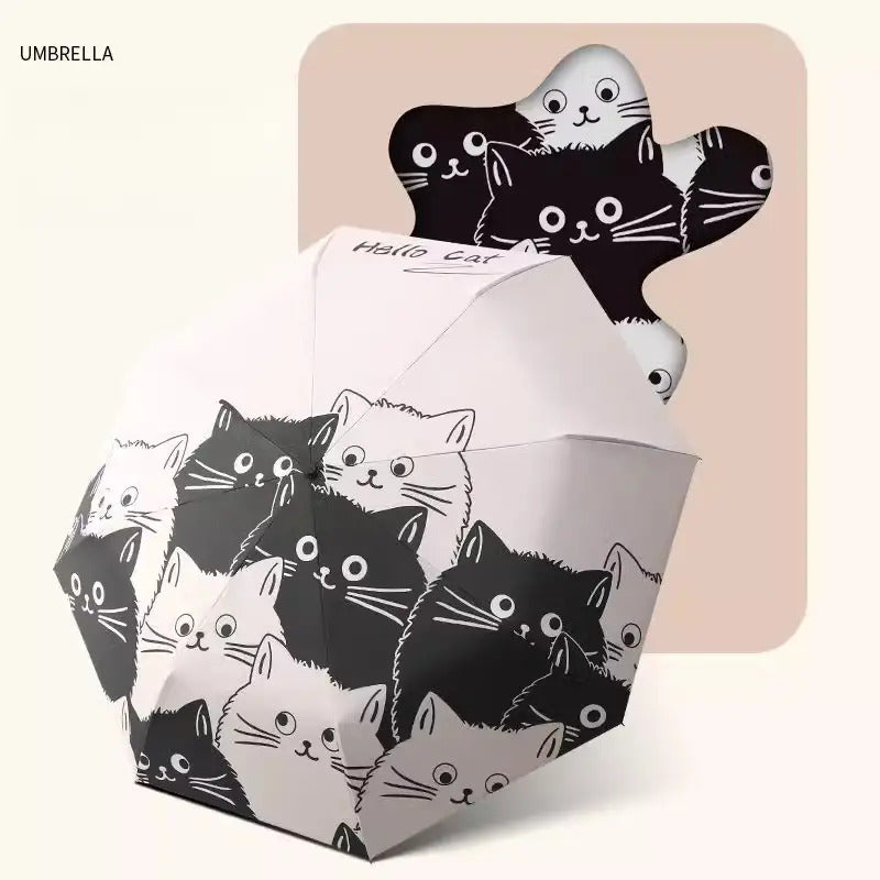 A cartoon black and white cat automatic umbrella, rain or shine umbrella, protection umbrella