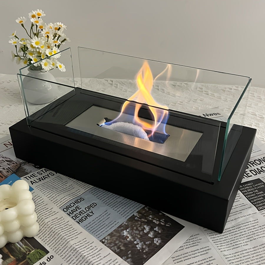 Real Fire, Glass Top, Autumn Winter Four-Piece Rectangular Glass Top Real Fire Alcohol Fireplace Heater - Indoor and Outdoor Use in Autumn and Winter