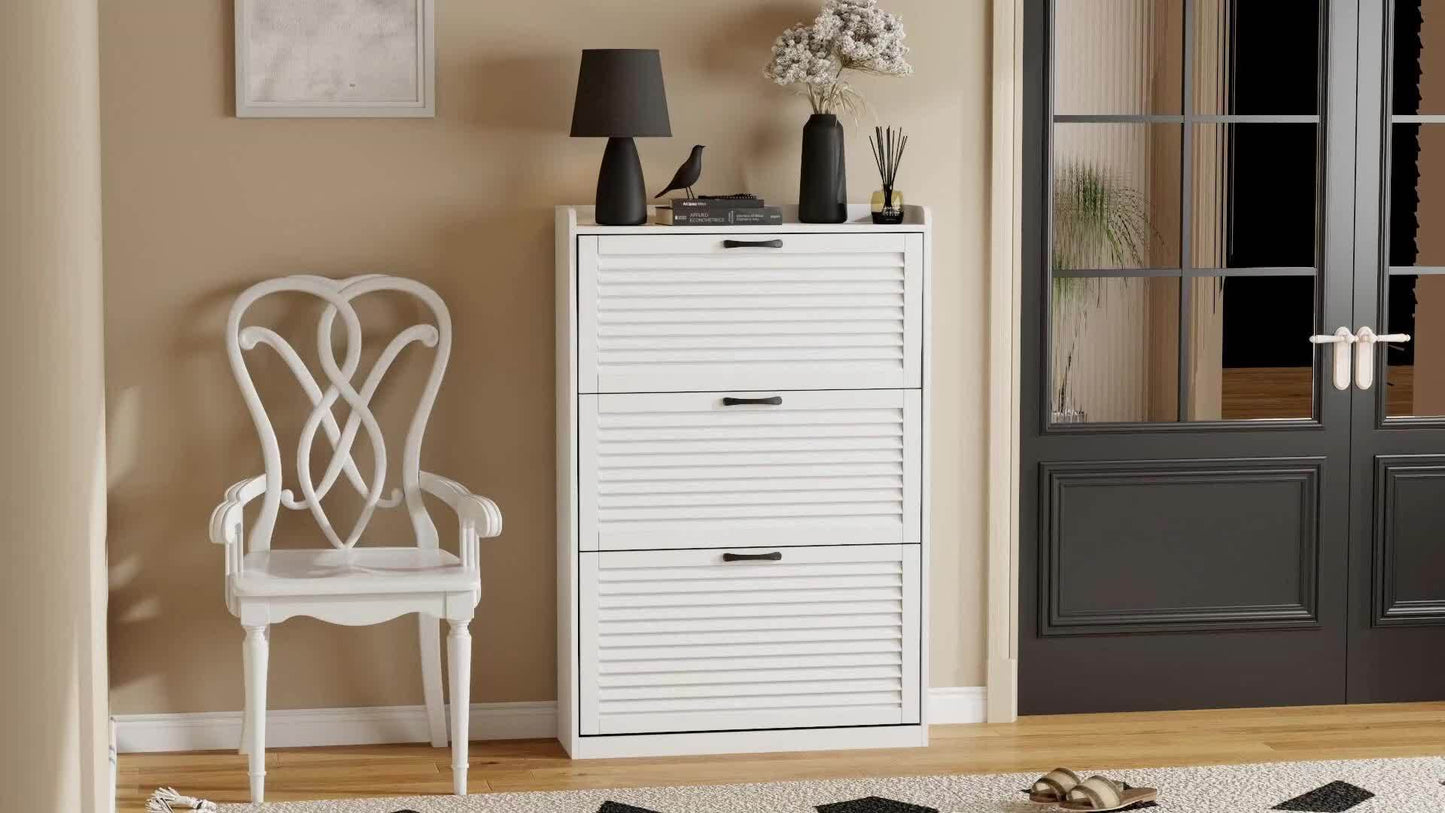 Shoe Storage Cabinet with 3 Flip Drawers, Entrance Passage with Metal Legs, Independent Organizer, Narrow Shoe Rack, White
