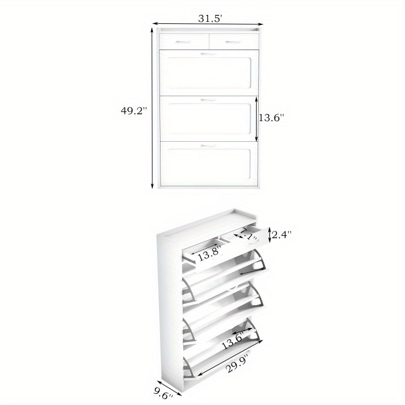 31.49 Inches of White Solid Wood Shoe Cabinet Three-Layer Flip Bucket Shoe Storage Cabinet Simple And Generous for a Variety of Home Style White Solid Wood Shoe Cabinet
