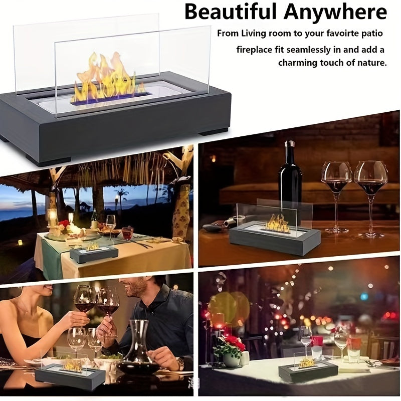 Black Metal Fireplace Black Metal Rectangular Tabletop Fireplace - Elegant Sleek No Electricity Needed Indoor & Outdoor Use, Perfect for Cozy Ambiance, Fireplace Decor