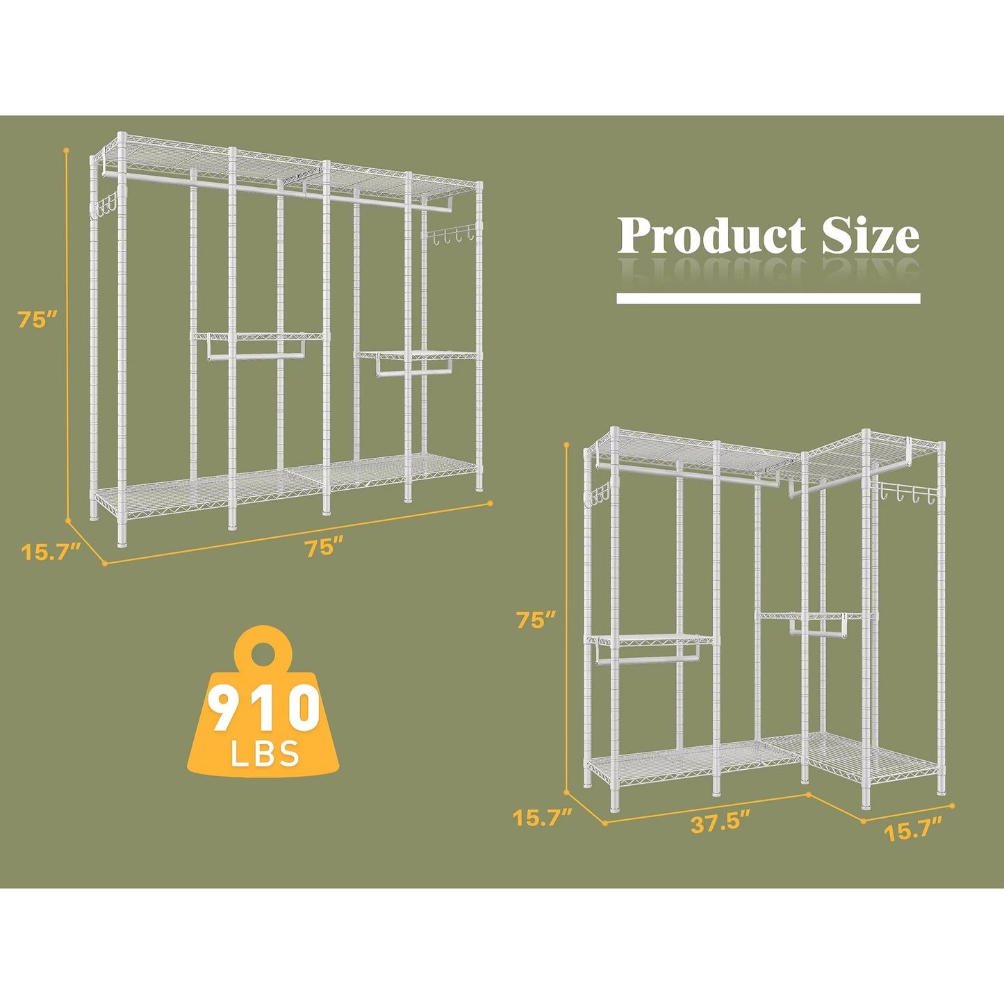 Easter Bonus, Clothes Rack, Clothing Rack Heavy Duty Clothing Racks For Hanging Clothes 910LBS, Metal Garment Rack Heavy Duty Clothes Rack Freestanding Wardrobe Closet Rack, 75\