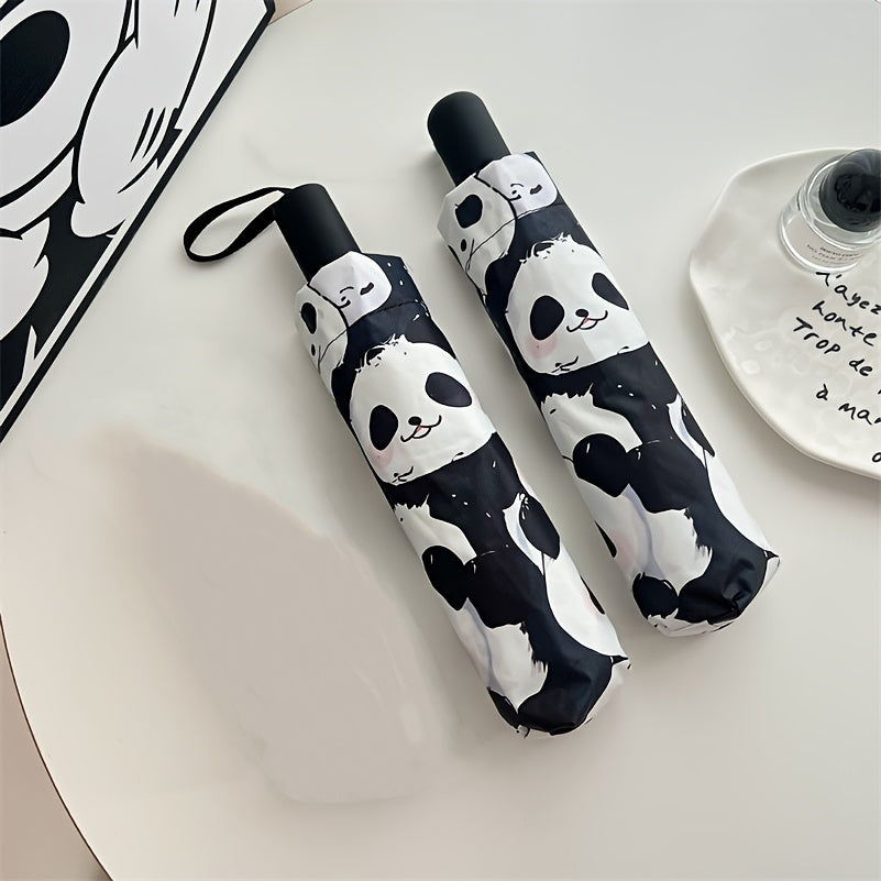 Chic Panda-Themed UV Protection Umbrella - Durable, Foldable & Waterproof for Sun and Rain