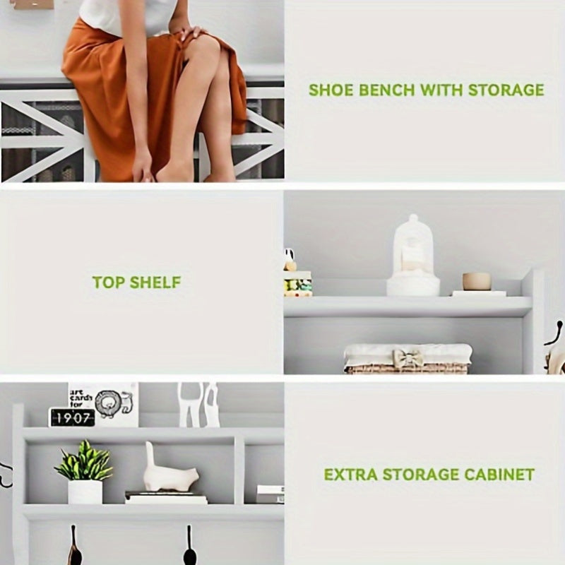 Idyllic Multifunctional Hallway Organizer with Coat Rack, Bench, and Shoe Cabinet