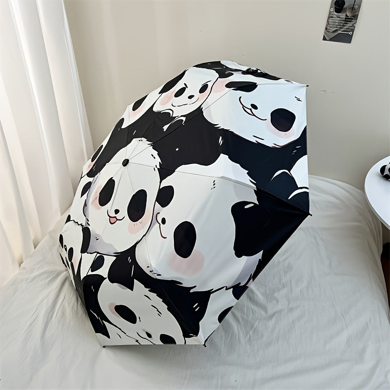 Chic Panda-Themed UV Protection Umbrella - Durable, Foldable & Waterproof for Sun and Rain