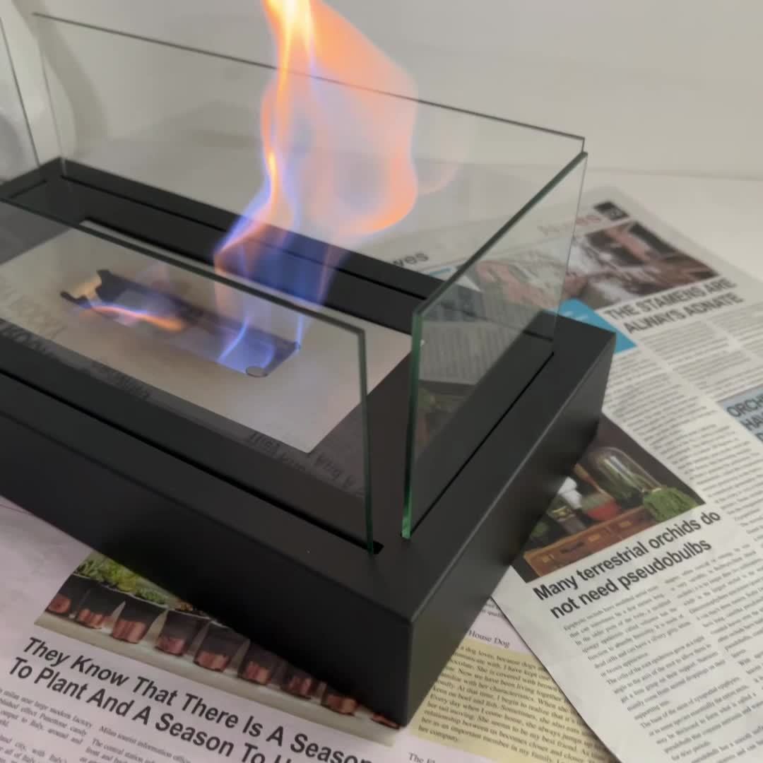 Real Fire, Glass Top, Autumn Winter Four-Piece Rectangular Glass Top Real Fire Alcohol Fireplace Heater - Indoor and Outdoor Use in Autumn and Winter