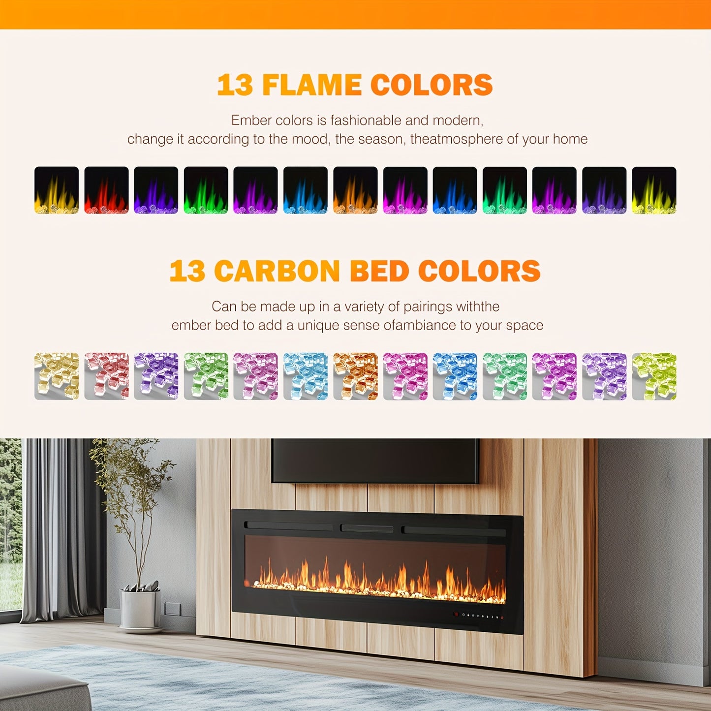 1500W Wall-Mounted Electric Fireplace Heater with Touch Screen, Remote Control, Adjustable Flame Effects, and Timer - Cozy Outdoor Patio Ambiance, Plug-In Power, Cozy Home Ambiance|Sleek Rectangular Design|Wooden Mantel