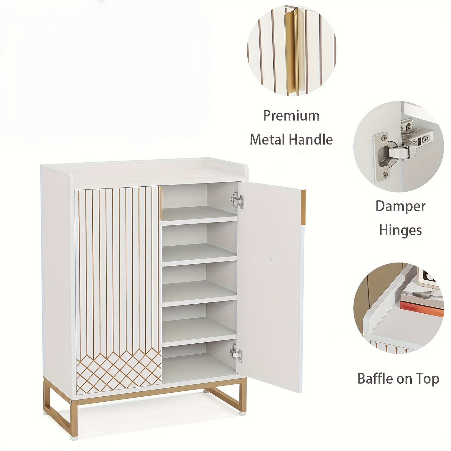 5 Tier Shoe Cabinet, Entryway Shoe Cabinet, Wooden Shoe Cabinet with Metal Legs, Shoe Organizer for Living Room, Bedroom, Closet, Hallway