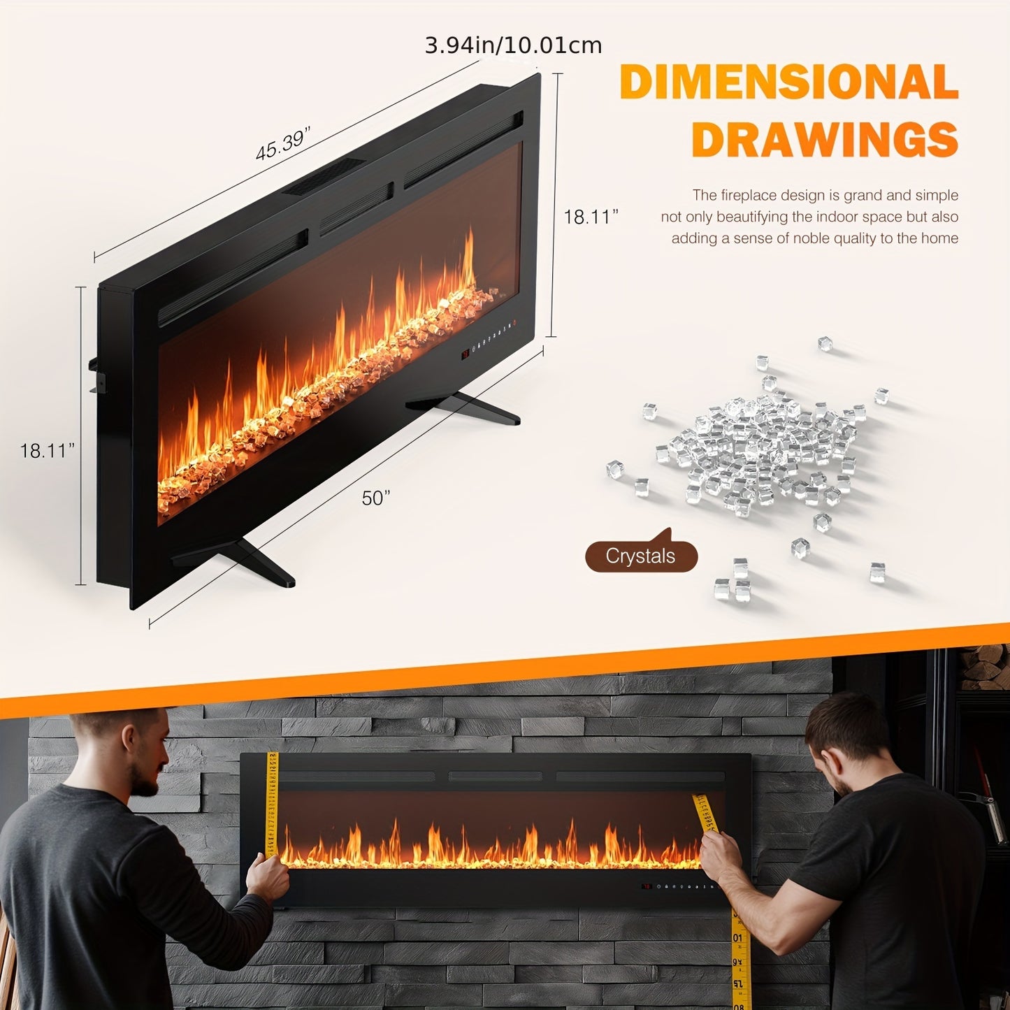 1500W Wall-Mounted Electric Fireplace Heater with Touch Screen, Remote Control, Adjustable Flame Effects, and Timer - Cozy Outdoor Patio Ambiance, Plug-In Power, Cozy Home Ambiance|Sleek Rectangular Design|Wooden Mantel
