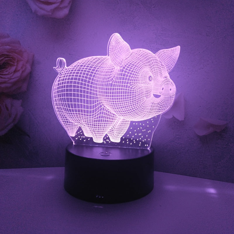 1pc LED Colorful Changing Night Light, Pig Table Lamp with Dual Power USB\u002FBattery, Electronic Components Included for Home Decor Gift