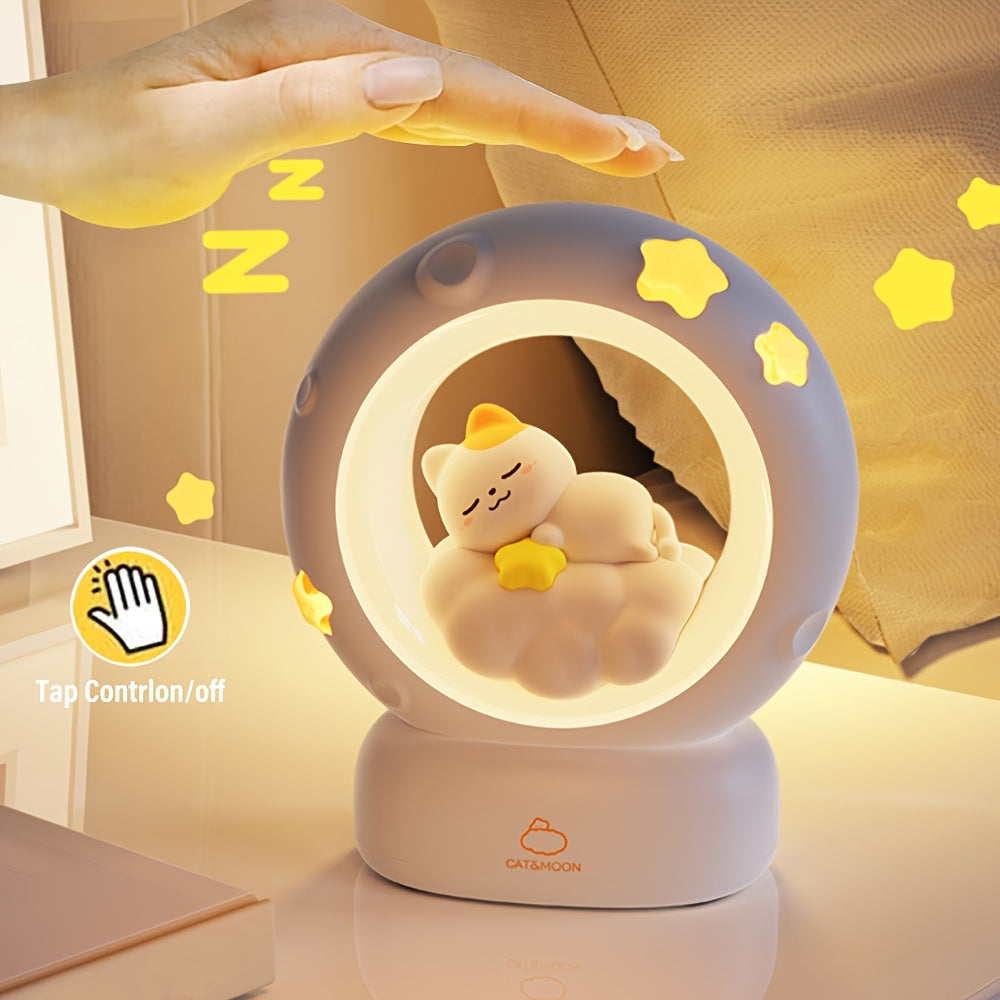1pc LiHangStar Sleeping Cat Night Light, USB Rechargeable Dimmable LED Table Lamp, 3-Level Brightness Adjustable, Indoor Companion Sleeping Lamp for Bedroom & Living Room, ABS Plastic, Cord Included